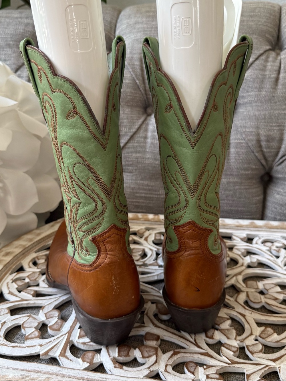 Ariat Green Brown Leather Western Boots Women’s 9 - Picture 6 of 11